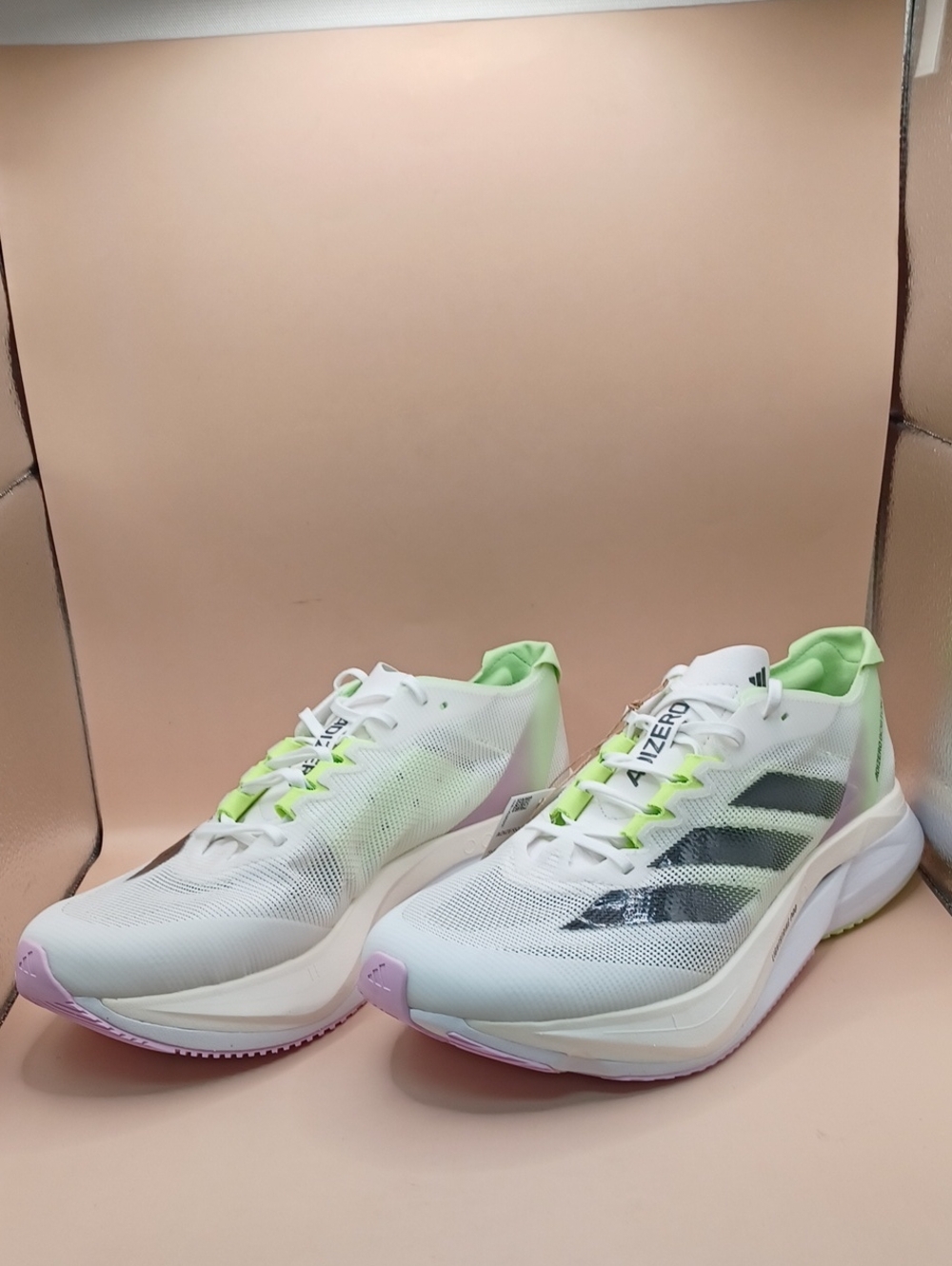 Adidas Adizero Boston 12 Sneaker-White/Black/Green Women Size 9 US IG3328